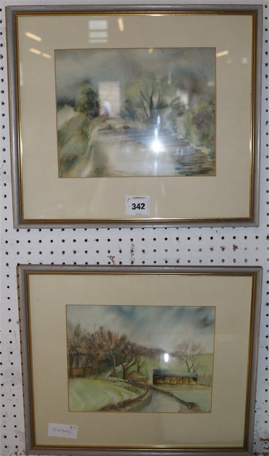 Watercolour - interior scene & 2 landscapes(-)